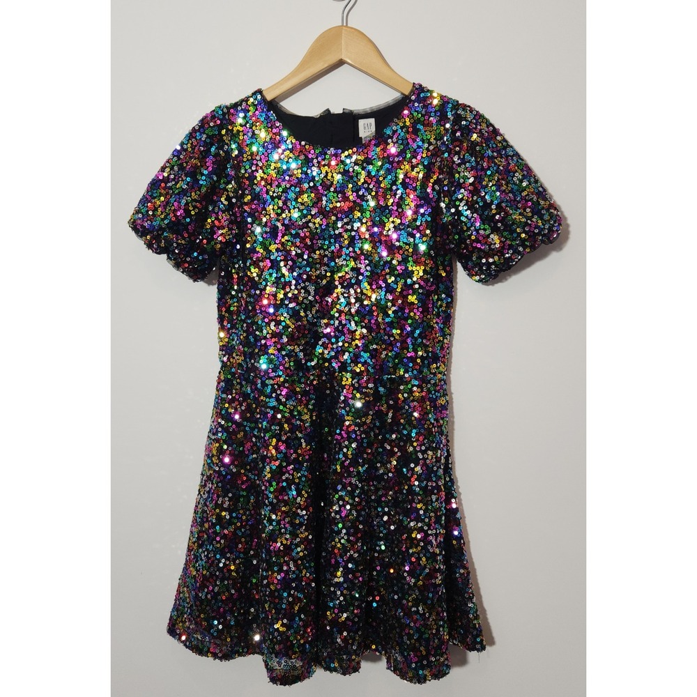Gap Kids Girls XXL 14-16 Rainbow Sequin Party Dress Tulle Lining Multi-Color